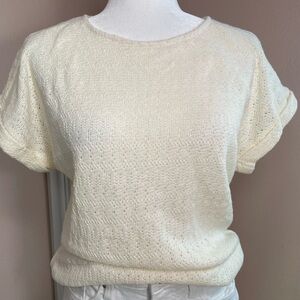 Gilli Cream Knit Short Sleeve Sweater Top Cotton Textured Size M